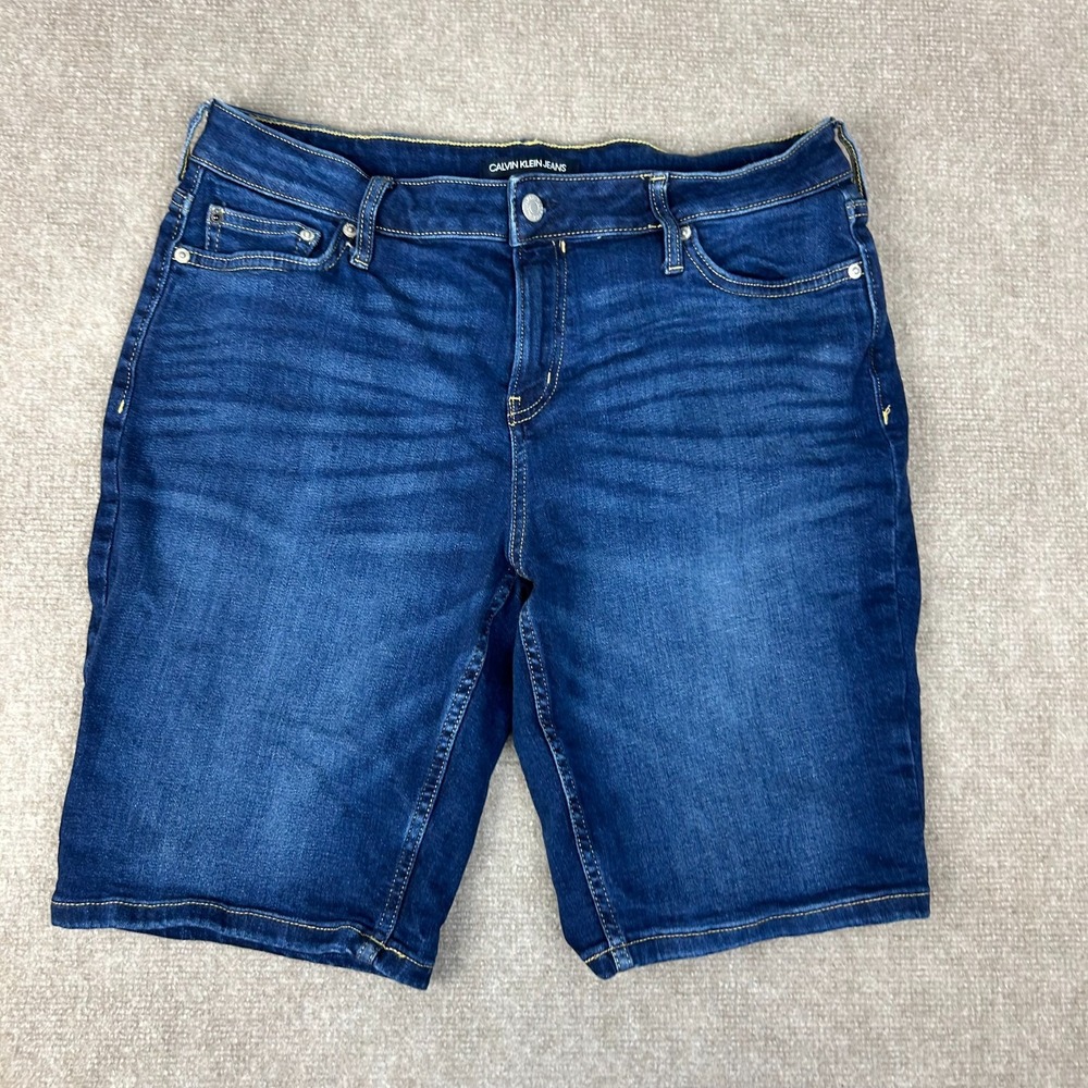 Calvin Klein Jeans Bermuda Shorts Womens 12 Blue Denim Stretch Cotton Mid Rise - Picture 2 of 15